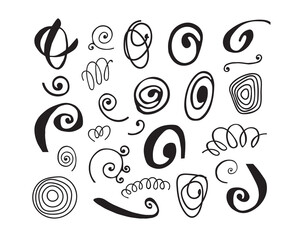 Vector set of curls and spirals. Hand-drawn. Simple icons on a white background.