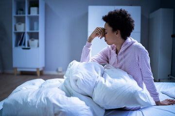Awake African American Woman In Bed With Insomnia