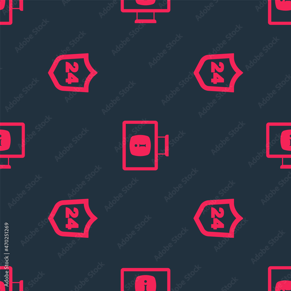 Aufkleber set telephone 24 hours support and monitor with information on seamless pattern. vector
