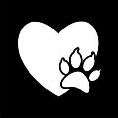 Paw print Heart icon isolated on dark background