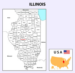 Illinois Map. Political map of Illinois with boundaries in white color.