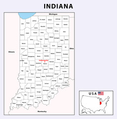 Indiana Map. Political map of Alabama with boundaries in white color.