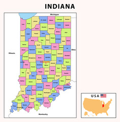 Indiana Map. Political map of Indiana with boundaries.