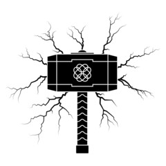 Viking hammer icon with lightning bolts  - obrazy, fototapety, plakaty
