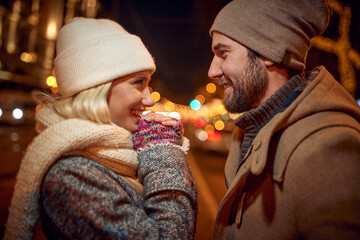  couple in love  hug and smiling on the street © luckybusiness