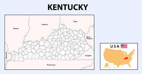 Kentucky Map. Political map of Kentucky with boundaries in Outline.