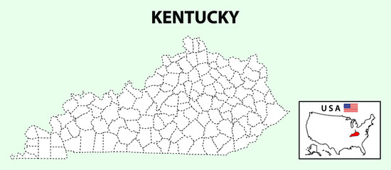 Kentucky Map. State and district map of Kentucky. Administrative and political map of Kentucky with outline and black and white design.