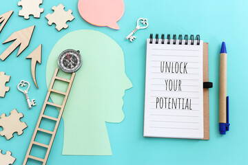 unlock your potential concept. idea of finding the right key for improvment