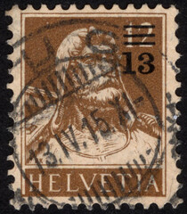 Postage stamps of the Helvetia. Stamp printed in the Helvetia. Stamp printed by Helvetia.
