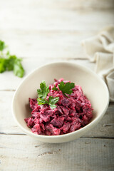 Traditional homemade Russian beetroot salad