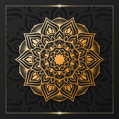 Luxury ornamental Arabesque mandala design with golden and black color background