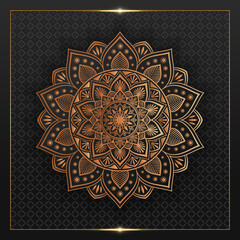 Luxury ornamental Arabesque mandala design with golden and black color background
