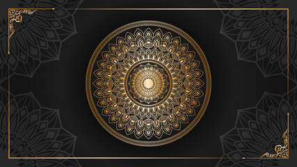 Luxury ornamental Arabesque mandala design with golden and black color background