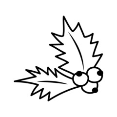 Christmas holly leaves and berries in doodle style. Vector illustration.