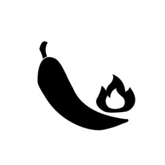 Chili pepper vector icon with fire, hot spicy pepper vector icon