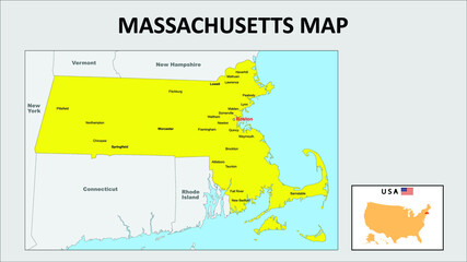 Massachusetts Map. State and district map of Massachusetts.