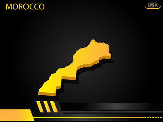 isometric map yellow of Morocco on background yellow black frame design innovation concept. for text and message artwork design.Vector Illustration.