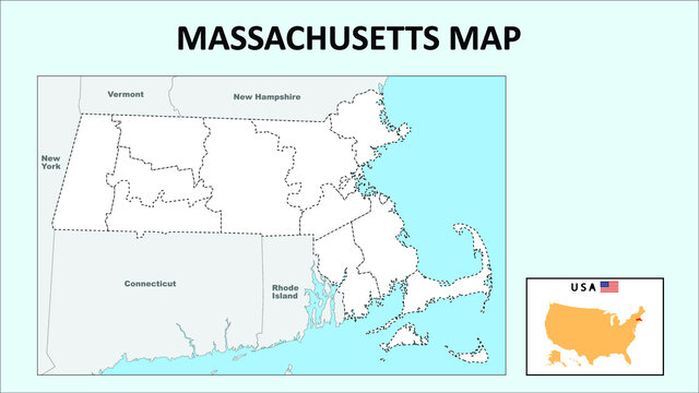 Massachusetts Map. Political map of Massachusetts with boundaries in Outline.