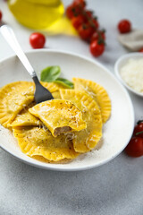 Traditional homemade ravioli stuffed with beef