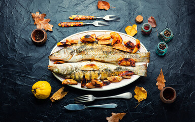 Diet fish,seasonal recipe,flat lay