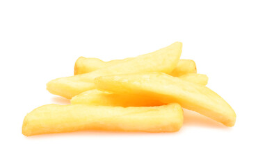 Tasty french fries on white background