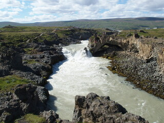 lower levels of the godafoss, waterfall of the gods, iceland