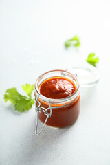 Traditional homemade tomato sauce in the jar