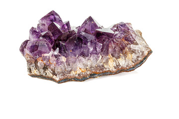 Amethyst Crystal Druse  macro mineral on white background