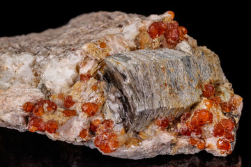 macro mineral stone Grossular, Garnet, Epidote on a black background