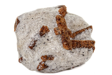 macro mineral stone Staurolite on a white background