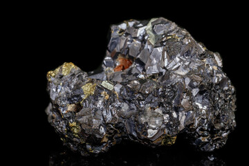 Macro stone mineral Galena on a black background