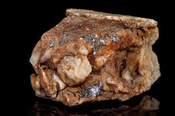 Macro of a mineral stone Boulangerite on a black background