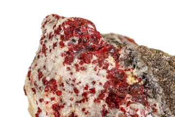 Macro stone mineral Cinnabar on a white background