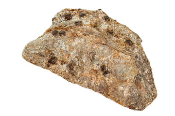 Macro stone Garnet mineral in rock on a white background