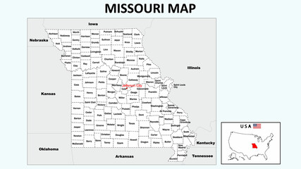 Missouri Map. Political map of Missouri with boundaries in white color.