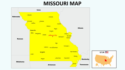 Missouri Map. State and district map of Missouri. Political map of Missouri with the major district