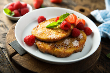 Homemade French toast with fresh berries	
