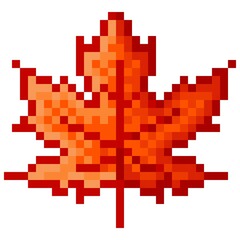 Fototapeta premium Maple leaf pixel art. Vector illustration.