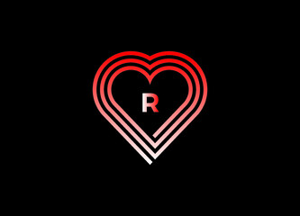 R letter love logo with vector design. Love illustration. Hand-drawn design for Valentine's day logo. Web icon, symbol, sign. Romantic wedding invitation.