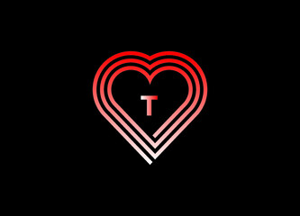 T letter love logo with vector design. Love illustration. Hand-drawn design for Valentine's day logo. Web icon, symbol, sign. Romantic wedding invitation.