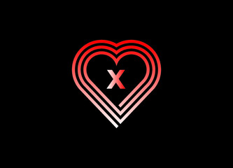 X letter love logo with vector design. Love illustration. Hand-drawn design for Valentine's day logo. Web icon, symbol, sign. Romantic wedding invitation.
