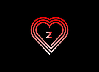 Z letter love logo with vector design. Love illustration. Hand-drawn design for Valentine's day logo. Web icon, symbol, sign. Romantic wedding invitation.