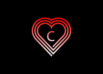 C letter love logo with vector design. Love illustration. Hand-drawn design for Valentine's day logo. Web icon, symbol, sign. Romantic wedding invitation.