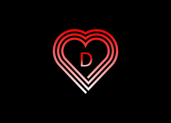 D letter love logo with vector design. Love illustration. Hand-drawn design for Valentine's day logo. Web icon, symbol, sign. Romantic wedding invitation.
