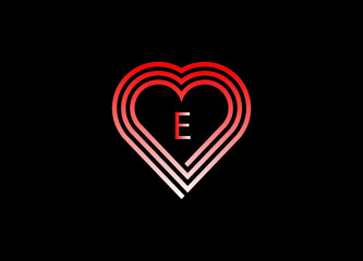 E letter love logo with vector design. Love illustration. Hand-drawn design for Valentine's day logo. Web icon, symbol, sign. Romantic wedding invitation.