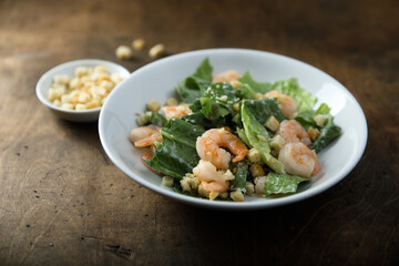 Homemade Caesar salad with shrimps