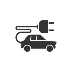 Electric car icon in flat style. Electro auto vector illustration on white isolated background. Ecology transport business concept.