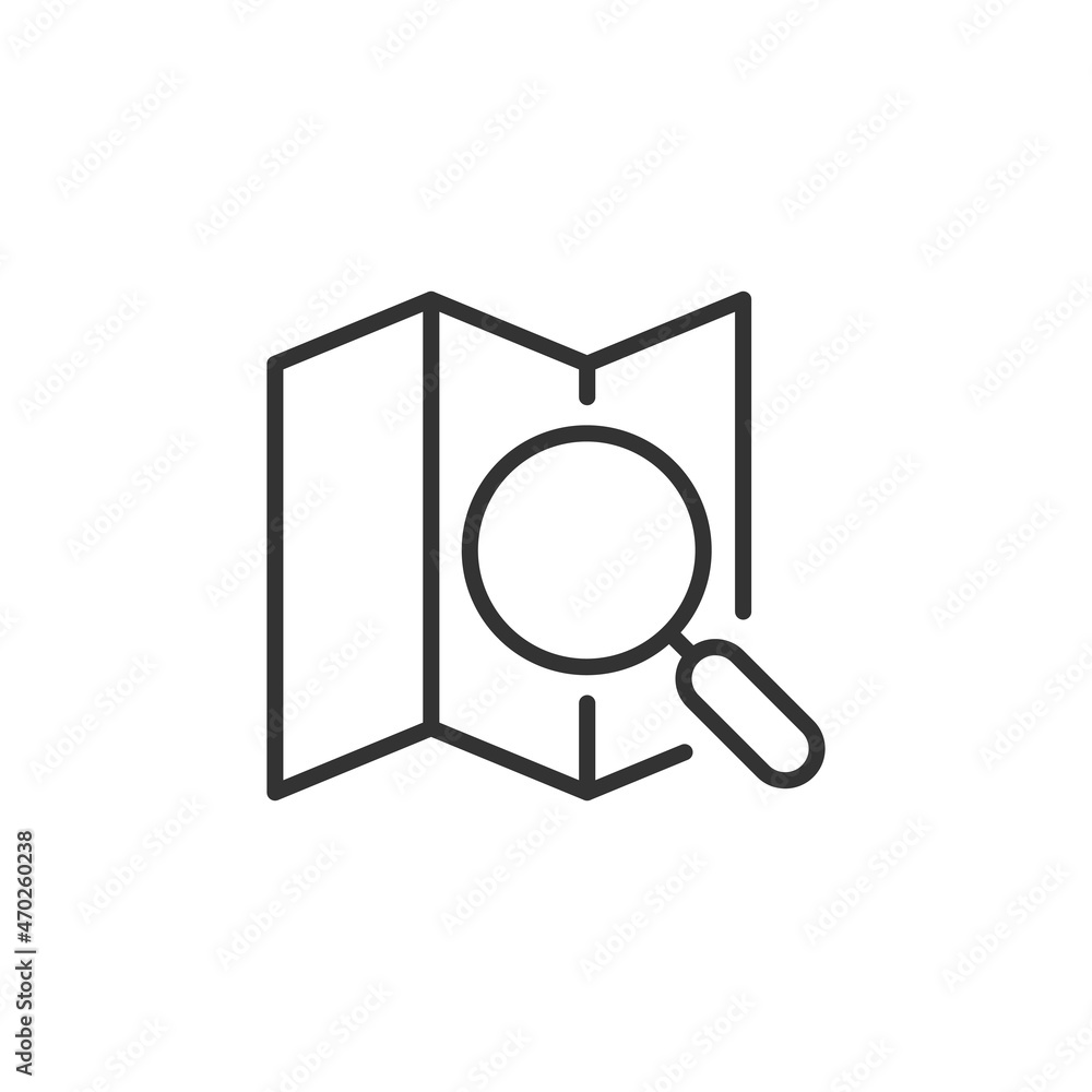 Poster map with magnifier icon in flat style. gps navigation vector illustration on white isolated backgrou