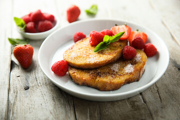 Homemade French toast with fresh berries