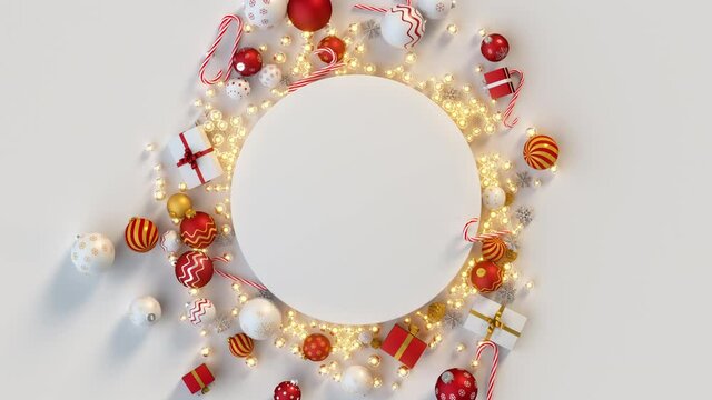 Christmas mockup with blank empty round space. 3D render animation